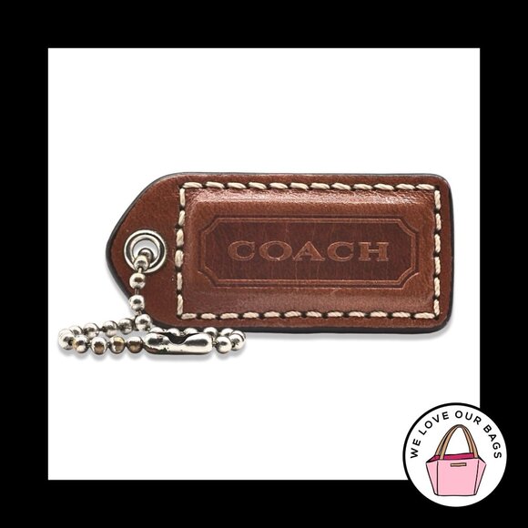 2" Y2K VINTAGE COACH British Tan Brown & Pink Leather Bag Charm Keychain HangTag - Picture 1 of 2